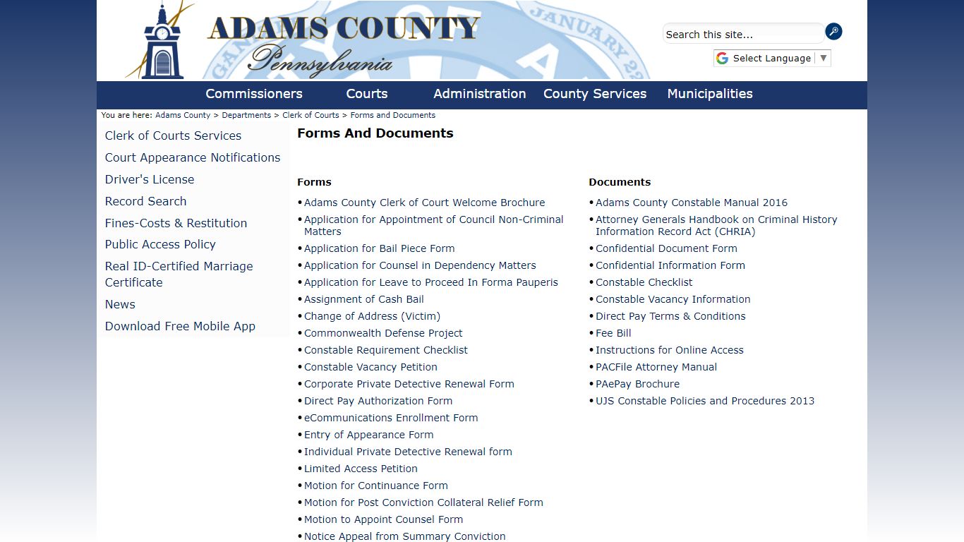 Forms and Documents - Adams County, Pennsylvania